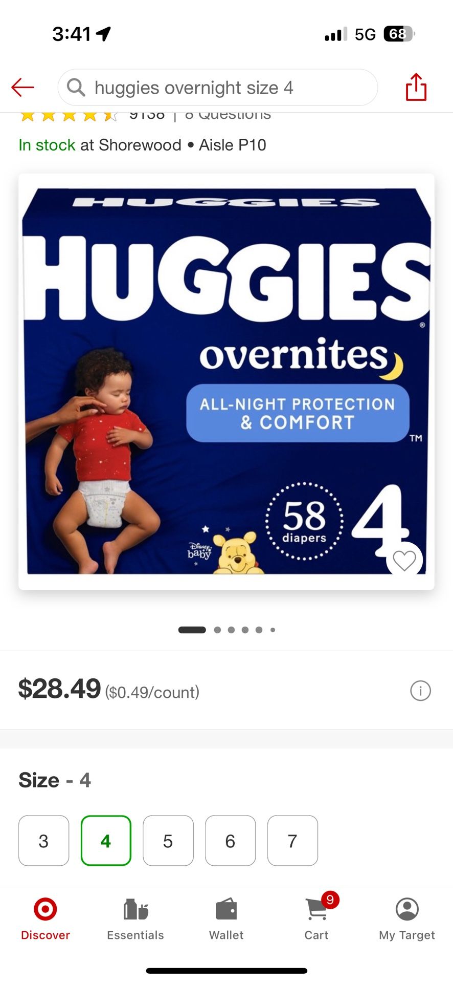Huggies size 4 Overnite