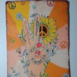 Metal Sign Peace Love Hope Joy Faith Unity Hippie Wall Art Room Aesthetic 