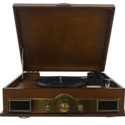 Pyle Vintage Classic Style Bluetooth Turntable Vinyl Record Player w/ AM/FM With 2 Vinyls 