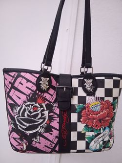 (LARGE) Ed Hardy Ruby Checkered Roses Purse