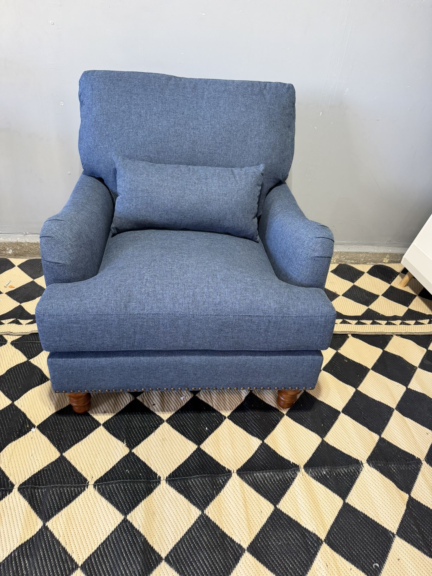 Blue Fabric Upholstered Club Chair Filled with Goose Down and Foam Upholstered Accent Chair