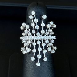18k white gold 2CTW natural diamond fashion cage cocktail ring sz7