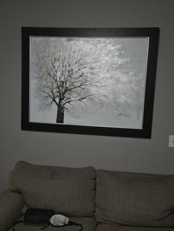 Large Silver Glitter Tree Wall Art - Black Frame - Modern Glam Decor