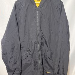 Vintage Nike Black Yellow Fleece Lined Jacket Coat Polyester Swoosh 90s XL