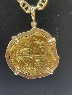 14k Solid Heavy Atocha Shipwreck Gold Coin Pendant 