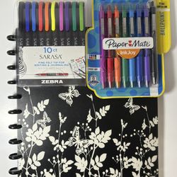 Journaling Bundle: Paper Mate Ink Joy Pens + Sarasa Fine Felt Pens + Floral Arc Notebook