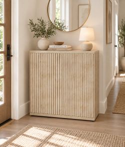 Natural Color Fluted Buffet Cabinet Sideboard with Storage