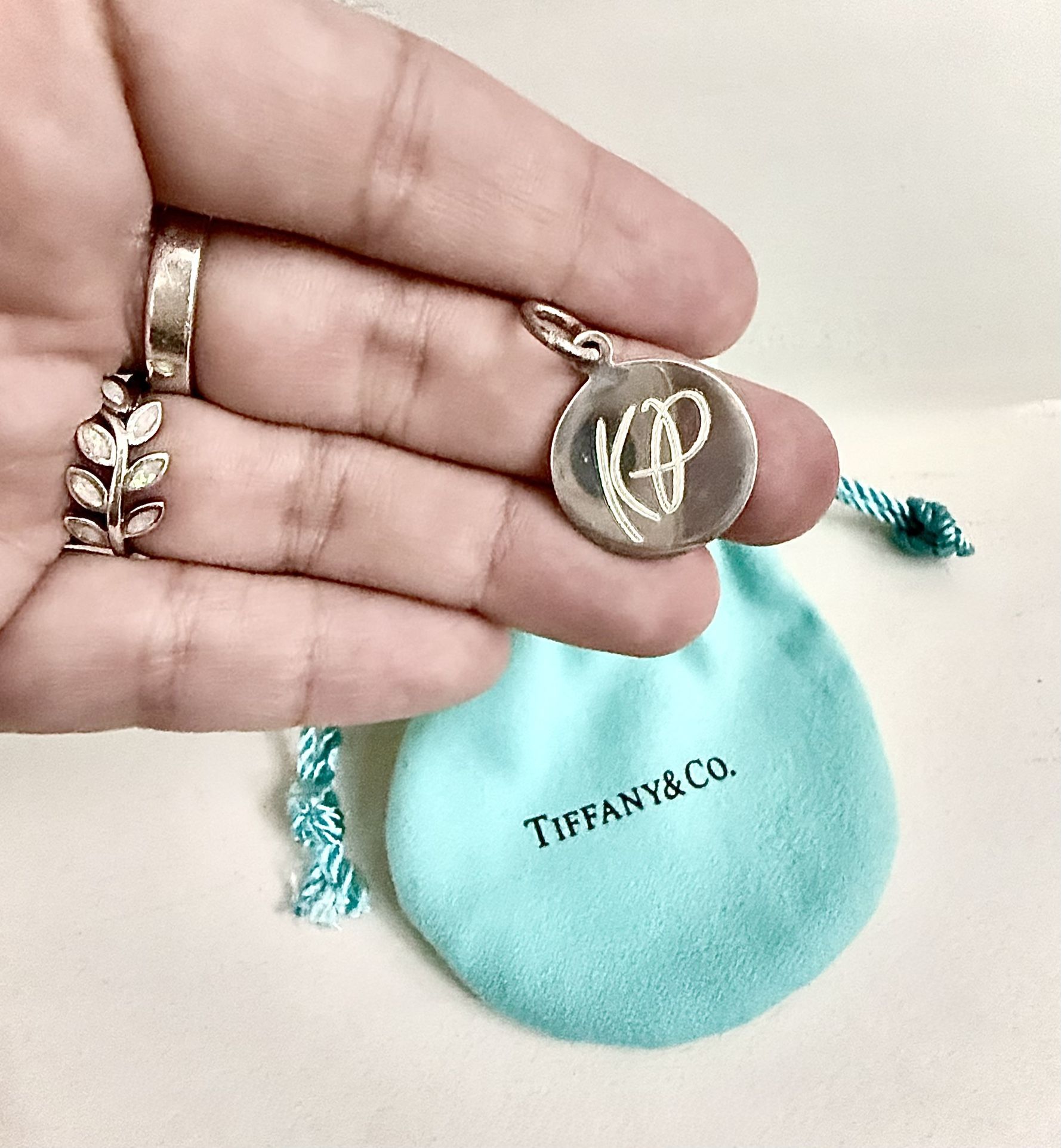 🩵 TIFFANY & CO. KING PRINCESS 👑✨ KP initial Sterling Silver Circle Pendant for Necklace w/ Pouch
