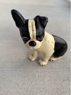 Vintage Cast Iron Boston Terrier Bulldog Doorstop Bookend Paperweight Black White Heavy 8”