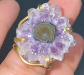 Amethyst Stalactite Slice Ring Gold Plated 
