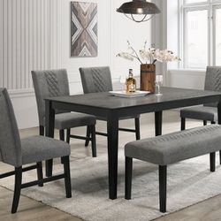 Grey 6pc Dining Table Set W/bench 