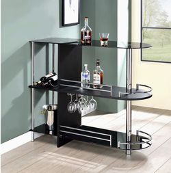 Bar Table with Two Tempered Glass Shelves, Black