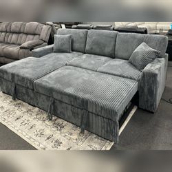 Comfortable DARK GRAY Corduroy  Pull Out Sectional Sofa & Storage - 93.70 x 65.91 x 37.48 in. H