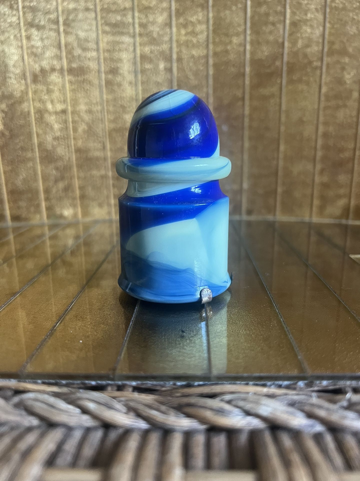 Antique House Of Akro Agget slag glass model T blue uranium insulator ashtray shift knob