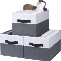 Brand New Storage Baskets for Shelves, Fabric Closet Storage Bins with Handles, Foldable Clothes Organizer Bins for Bedroom, Nusery, Gray & White, Lar