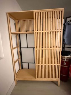 NORDKISA Open wardrobe with sliding door, bamboo