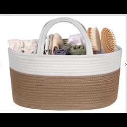 Natemia Rope Diaper Caddy - Versatile Nursery Basket with Storage Beige 8"D x 10"W x 15"H