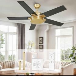 Ceiling Fan with Wall Switch Remote, 52 Inch Modern White Gold Ceiling Fan No Lights, Quiet Reversible Motor, Indoor Outdoor Ceiling Fan for Bedroom L