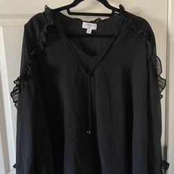  Women’s Plus Size 2X  Black Lightweight Sheer Chiffon Blouse Ruffle Sleeves