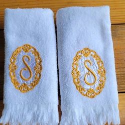 Vintage CANNON Monogram 'S' Hand Towels set of 2 100% Cotton