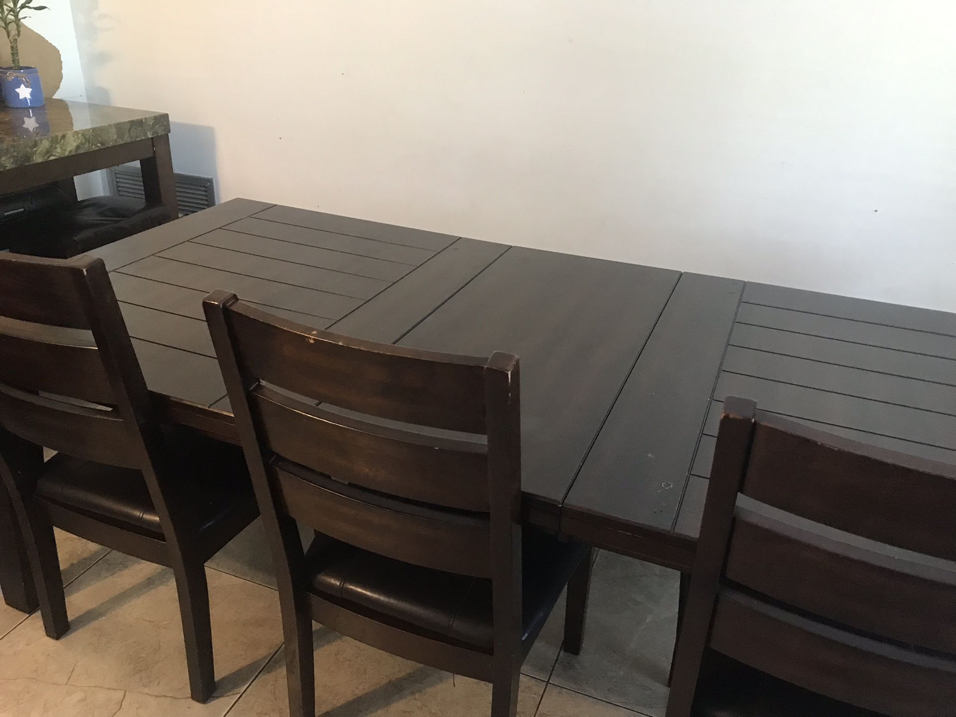 Beautiful Farmhouse Table, 1 Long Bench And 3 Chairs