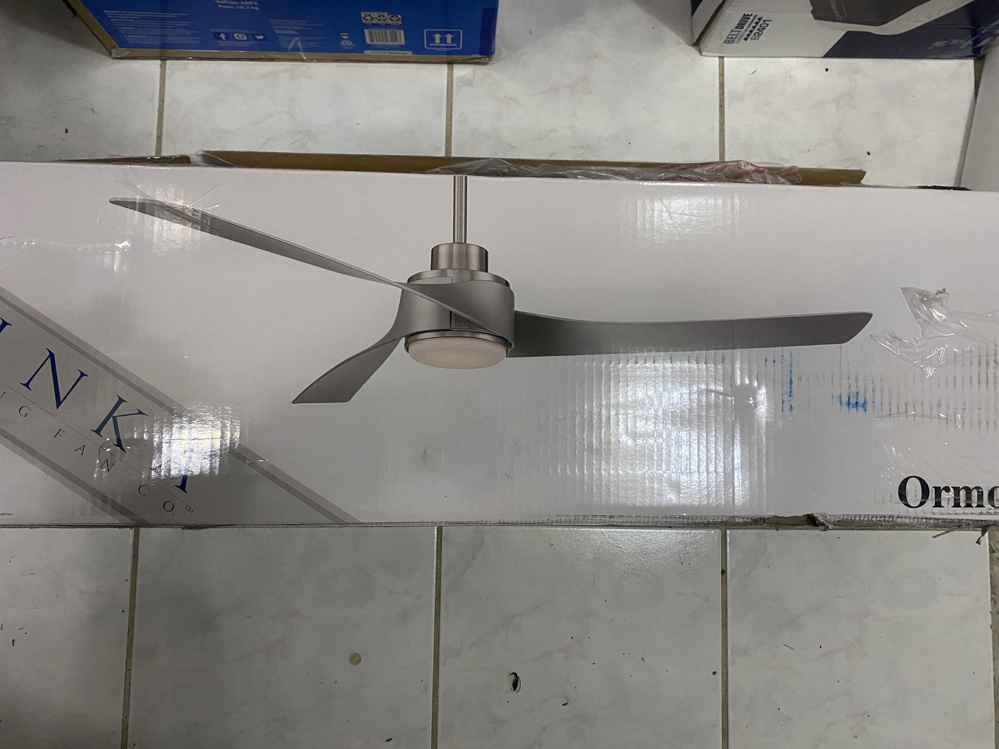 New Damage Box Minka Ceiling Fan Co. Ormond 60 in Brushed Nickel Integrated LED Indoor Ceiling Fan W/LightW/Remote (3 Blade) $150.00 O.B.O.