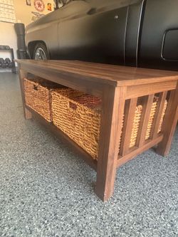 Walker Edison 40" Wood Storage Coffee Table with Totes in Espresso