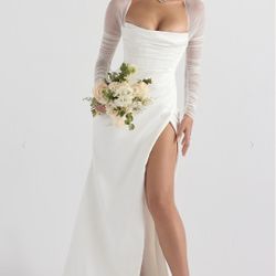 HOUSE OF CB 'Elise' White Satin Bridal Gown Size L 