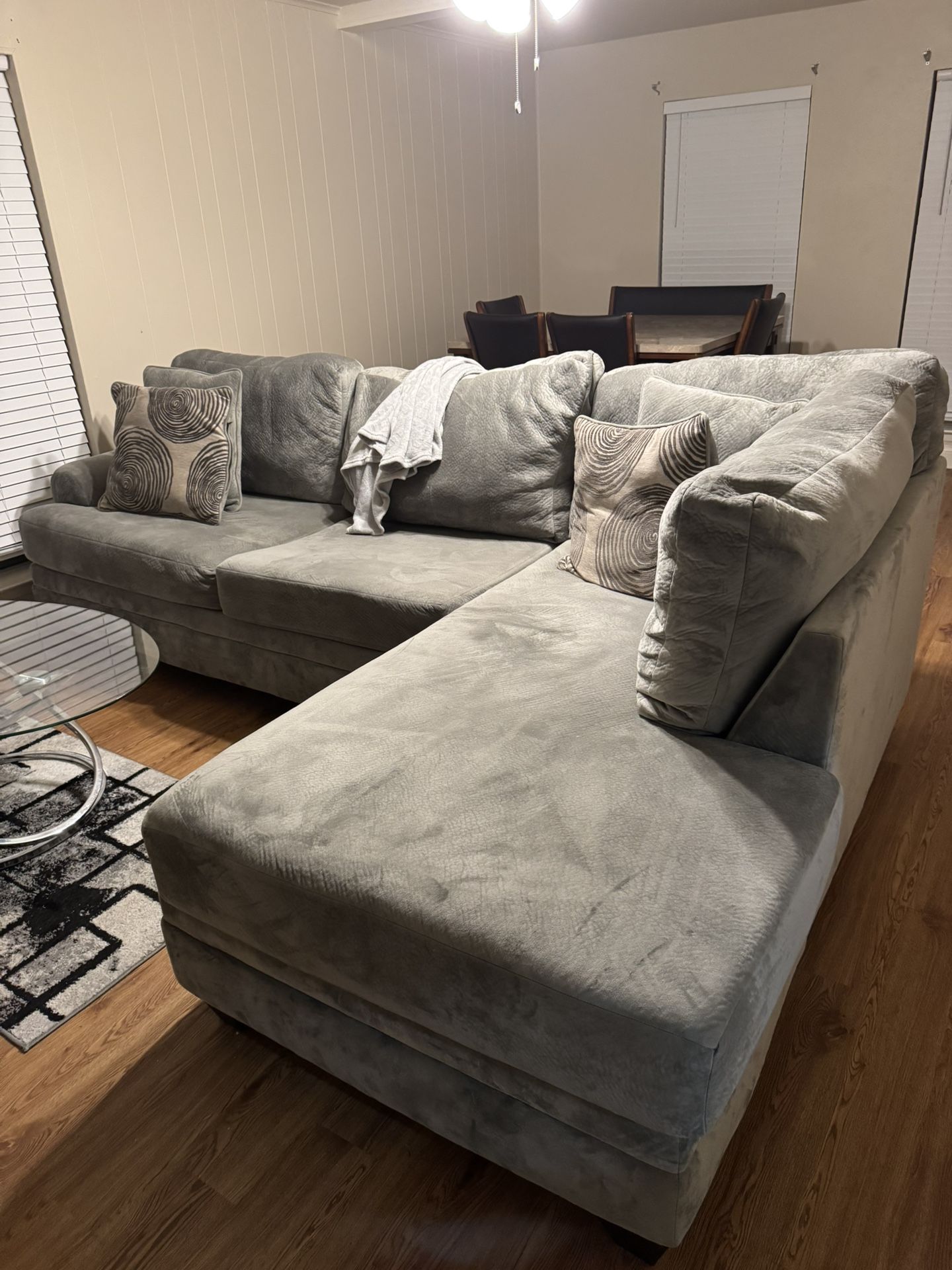 Grey Sectional With Coffee And End Tables