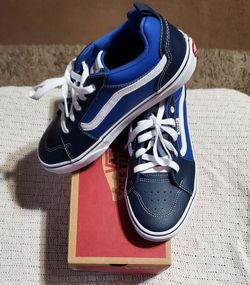 NEW Vans Unisex Filmore Lace up Low Cut Design Leather Material Sneaker Two-Tone Navy Blue YOUTH 6