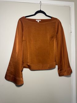 Prologue Rust Satin Bell-Sleeve Blouse