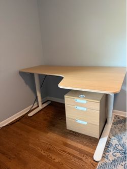 Intertek Used L-shaped right turn Electric Standing desk+3 drawer cabinet