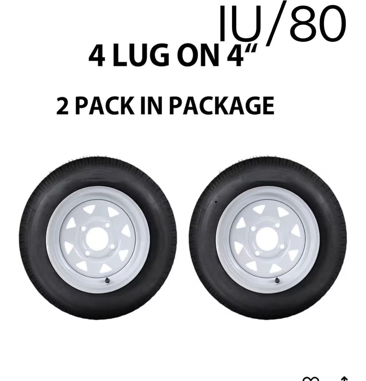 2 Pack 4.80-12 4.80x12 480-12 4.80-12 Trailer Tires with 12'' Rims, 4 Lug on 4'', Load Range C 6PR