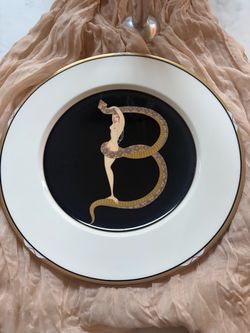 Art Deco Porcelain Decorative Plate with Gold Rim