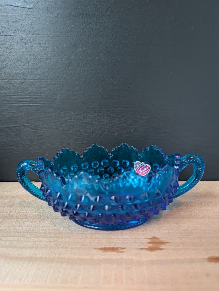 Vintage Fenton Blue Hobnail Dish 