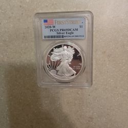 2020 W Proof American Silver Eagle. Graded 