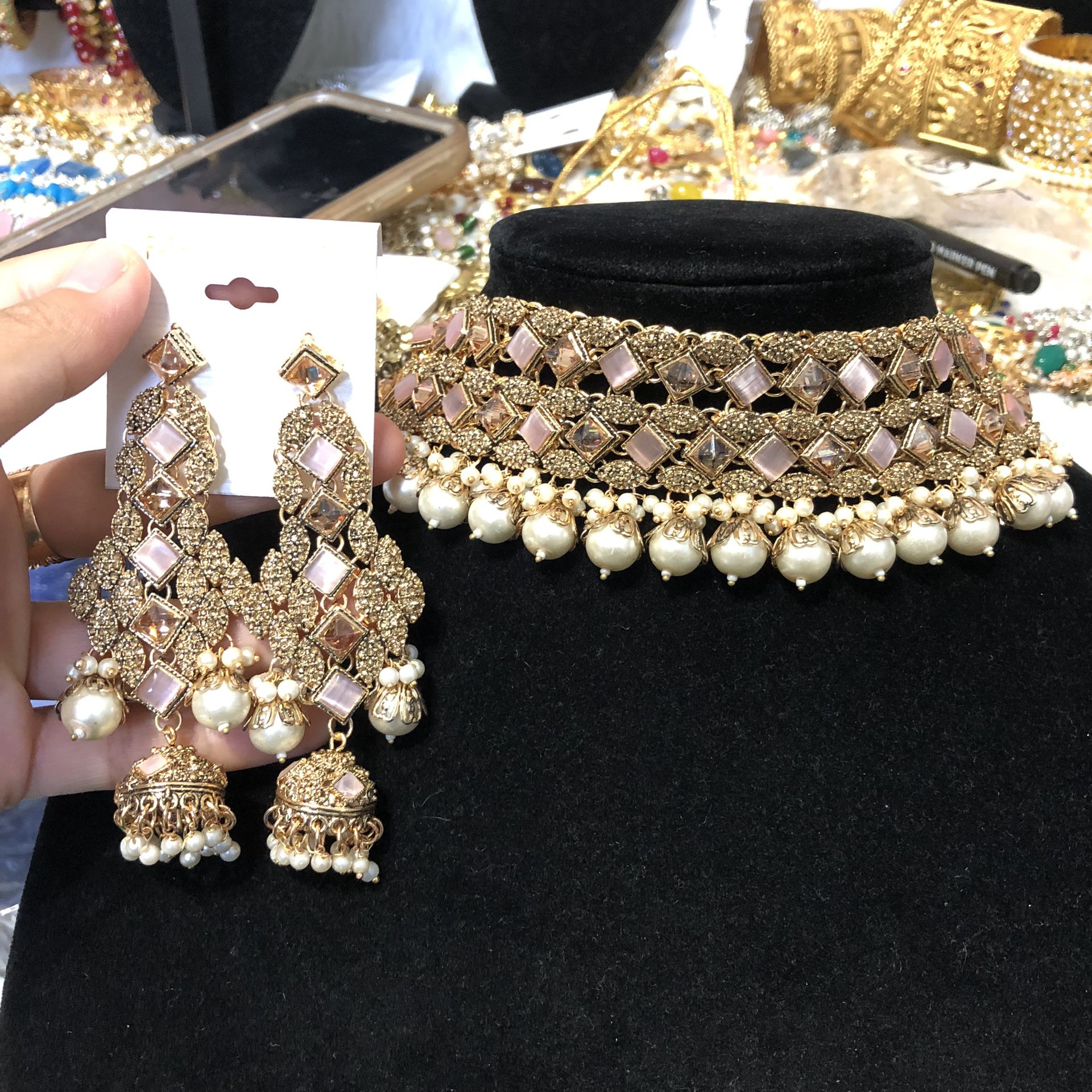 Pearl  Statement Necklace Choker Set With Mangtikka Indian Bollywood Pakistani Farshi Kundan Jewellery  Bridal Heavy Set