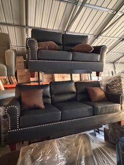2-Piece Sofa Set Sofa & Loveseat-Black