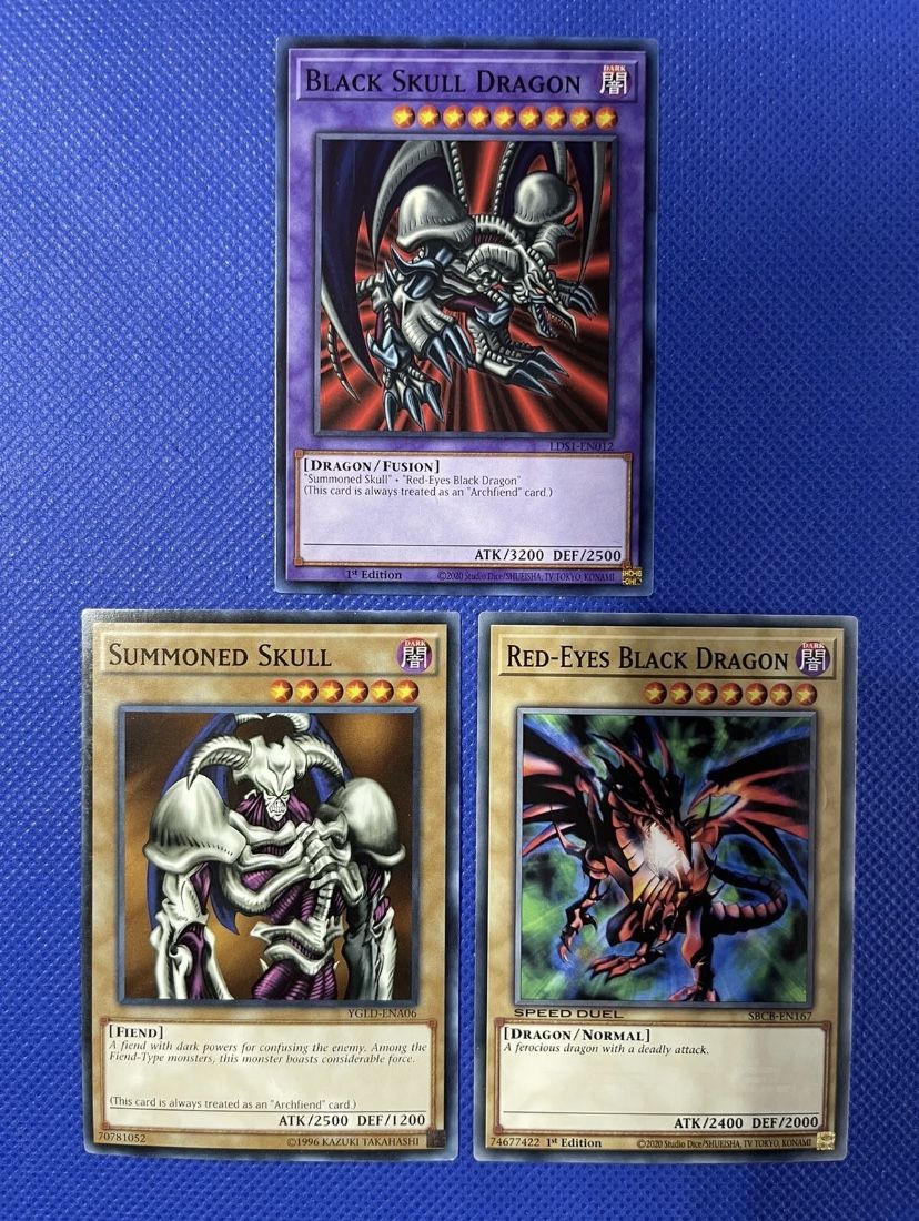 Yugioh Black Skull Dragon + Red-Eyes Black Dragon + Summoned Skull 3 Card Set