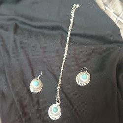 Sterling Silver Turquoise Jewelry Set For Sale 