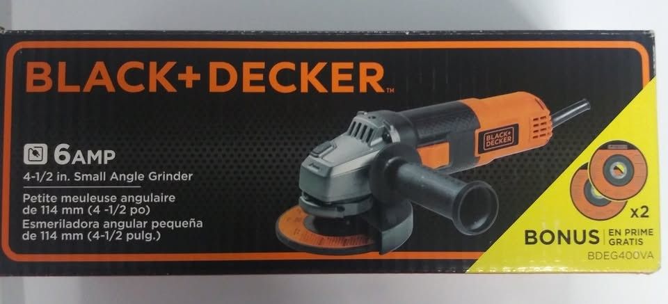 New Black + Decker Corded 6 Amp, 4-1/2-Inch Angle Grinder Tool With Bonus Discs, BDEG400VA