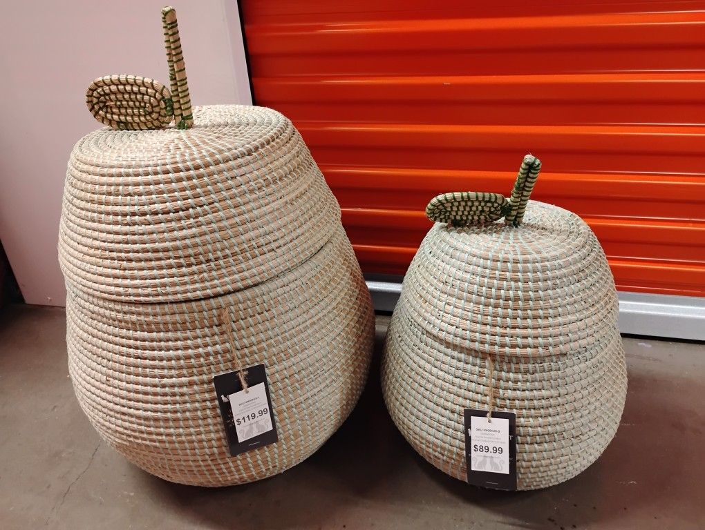NEW WITH TAGS Two Seagrass Storage Containers 