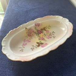 German Schumann Arzberg Golden Crown Sunset Rose Oval Relish Tray 