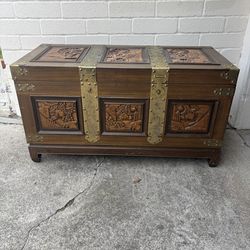 Vintage Wooden Chest with Brass Accents