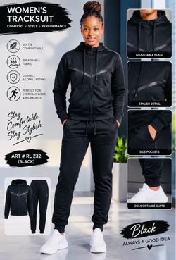 Women’s Black Tracksuit – Comfort Meets Style  Stay comfortable and confident in this stylish women’s tracksuit. Designed with soft, breathable fabric