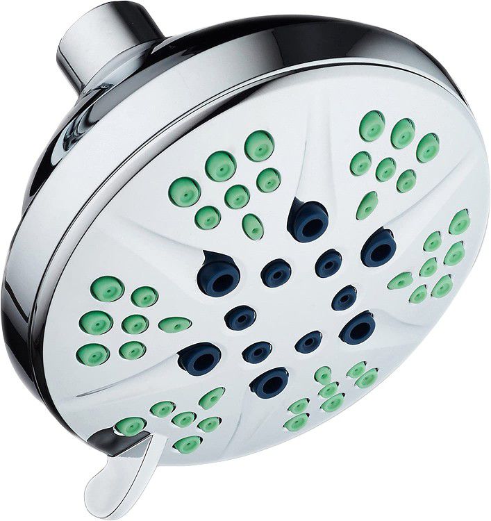 Hotel Spa Notilus Pure-Clean High-Pressure Giant 4.3" Luxury Shower Head- 6 settings, 2-zone Anti-Clog Nozzles, Angle-Adjustable Metal Ball Joint