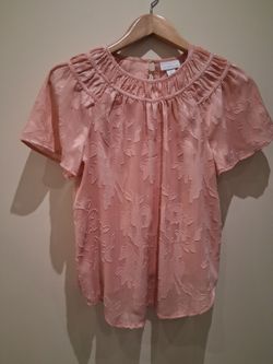 Liz Clairbone Pink Layered Blouse with Sheer Sleeves Size Petite Smalll