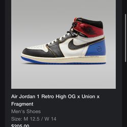 Union x Fragment Jordan 1 12.5