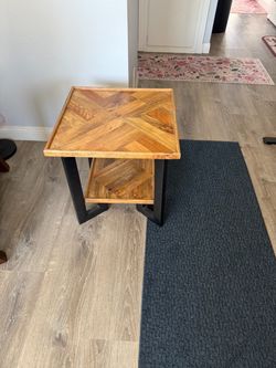 Wood and Metal End Table with Lower Shelf
