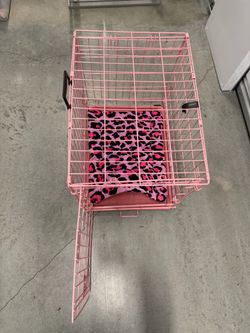 Pink Wire Dog Crate with Mat small